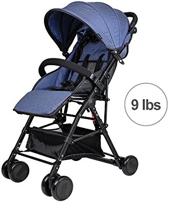 Movker Toddler Lightweight Reclining Stroller One Hand Folding Portable Pushchair with Canopy-Navy Blue
