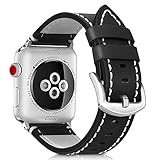 Runostrich Compatible Apple Watch Band Leather 44mm 42mm, Sport Leather Watch Strap/Band Compatible Apple Watch Series 4 3 2 1 Sport Nike+ Edition (Black, 42mm/44mm)