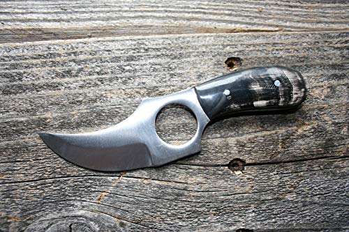 Skinning Knife With Genuine Leather Sheath - Skinner Combo - Quickdraw Holster - Concealed Carry - Finger Hole Fixed Blade 3" - Thumbnail 2