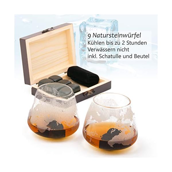 GRIMM & BROTHERS: Whisky Karaffe 850ml- 2 Whisky Gläser mit Curling Effekt- 9 Whiskey Steine- Whiskey Geschenk- ECHTHOLZ… – Bild 8