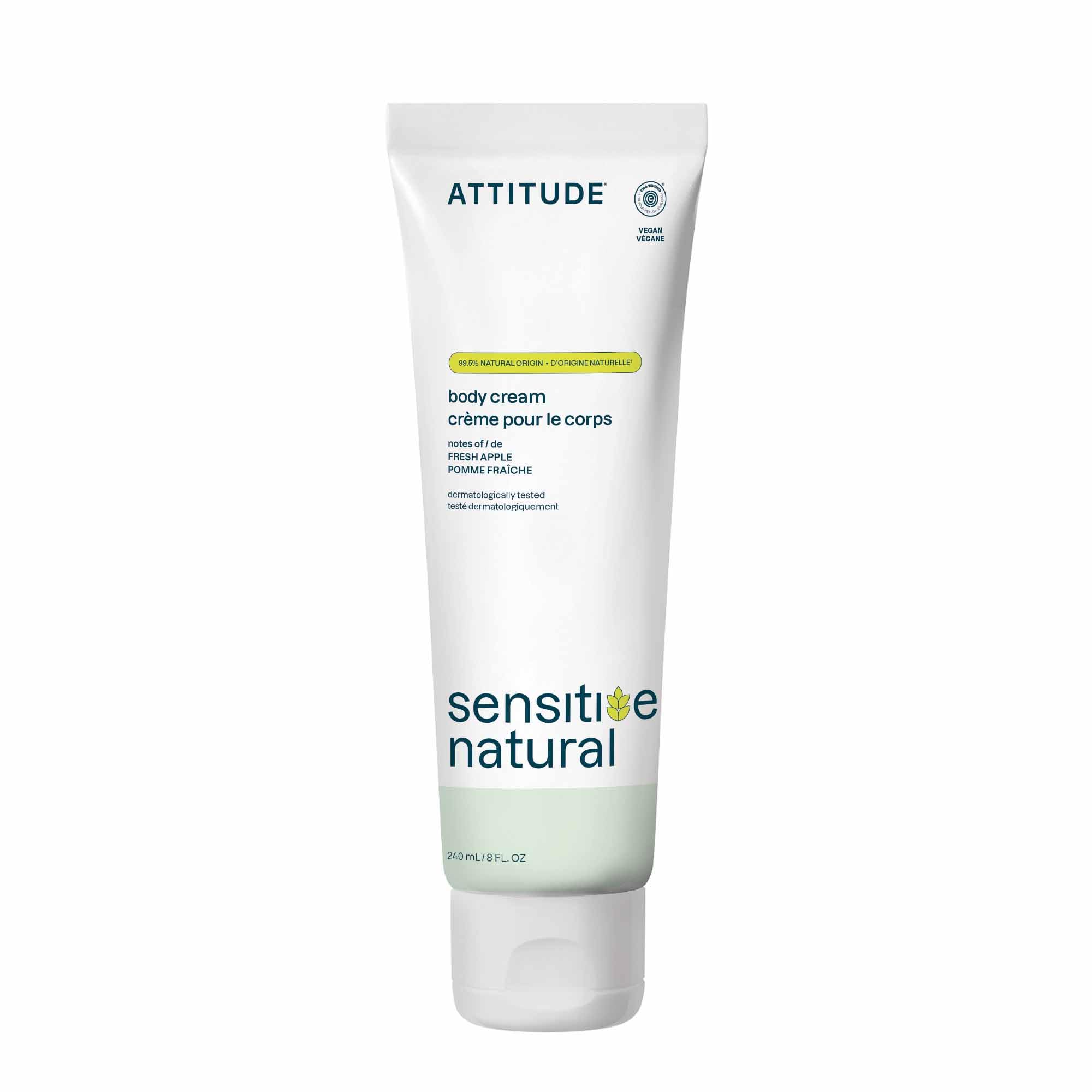 ATTITUDE Body Cream for Sensitive Skin with Oat, EWG Verified, Dermatologically Tested, Vegan, Fresh Apple Scent, 8 Fl Oz