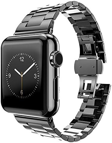 HUANLONG Compatible with Apple Watch Band, Solid Stainless Steel Metal Replacement Watchband Bracelet with Compatible with iWatch Series 1/2/3/4(2 Black 38mm)