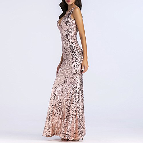 Petalum Women Bridesmaid Sequin Dresses Long Sleeves High Back Prom