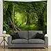 Lahasbja Misty Forest Tapestry Green Tree in Jungle Forest Tapestries Wall Hanging Nature Scenery Woodland Backdrop for Living Room Bedroom