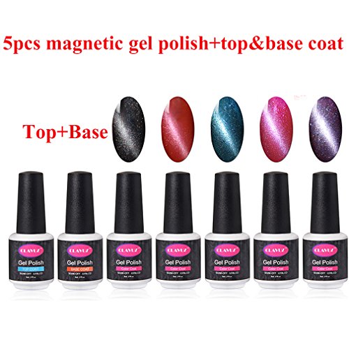 CLAVUZ Magnetic Nail Polish Set 5pcs Gel Polish with Top and Base Coat with 50 pcs Remover Wrap Soak Off UV LED Nail Art Kit 1pc Magic Magnet Stick Free Gift Set DIY Manicure at Home - Thumbnail 3