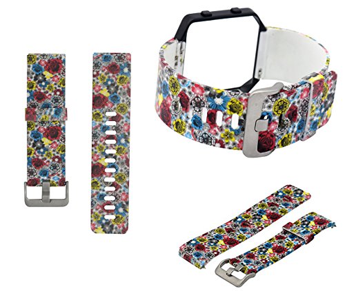 Fitbit Blaze Accessory Band Small, Patterned Silicone Replacement Wrist Band for Fitbit Blaze with Metal Buckle, Flower Yellow, Blue,Red, Frame not Included (11, S)