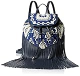 Rebecca Minkoff Mumbai Fringe Back pack, Navy Blue/White/Multi, One Size