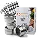 Strova Magnetic Spice Tins (20-Piece Set) Dual-Purpose Sift and Pour Holes | Round, Stainless Steel Cans w/Transparent Shaker Tops | Incl. 150 Pre-Printed Sticker Labels