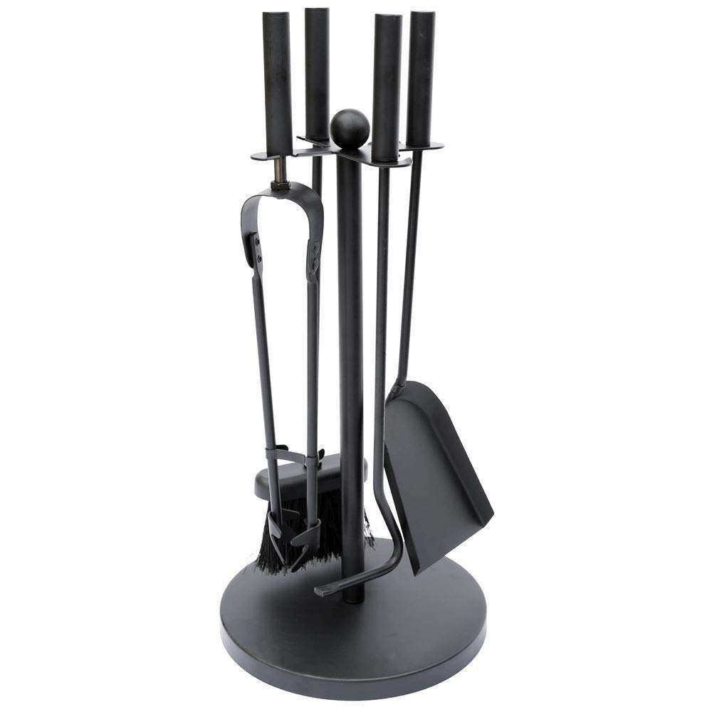 Fire Vida 5 Piece Warwick Fireplace Companion Set – Black Iron Fireside Tool Kit with Stand – Includes Poker, Tongs, Shovel & Brush – Ideal for Wood Burners, Fire Pits & Coal Stoves