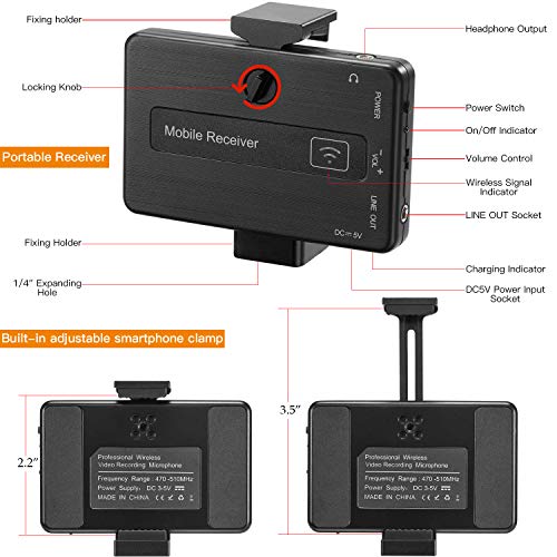 FULAIM MX20 Wireless Lavalier Microphone System for iPhone DSLR Camera Android Cell Phones, UHF 4-Channel Wireless Lapel Microphone System for Professional Video Recording, Interview, Youtube and Vlog