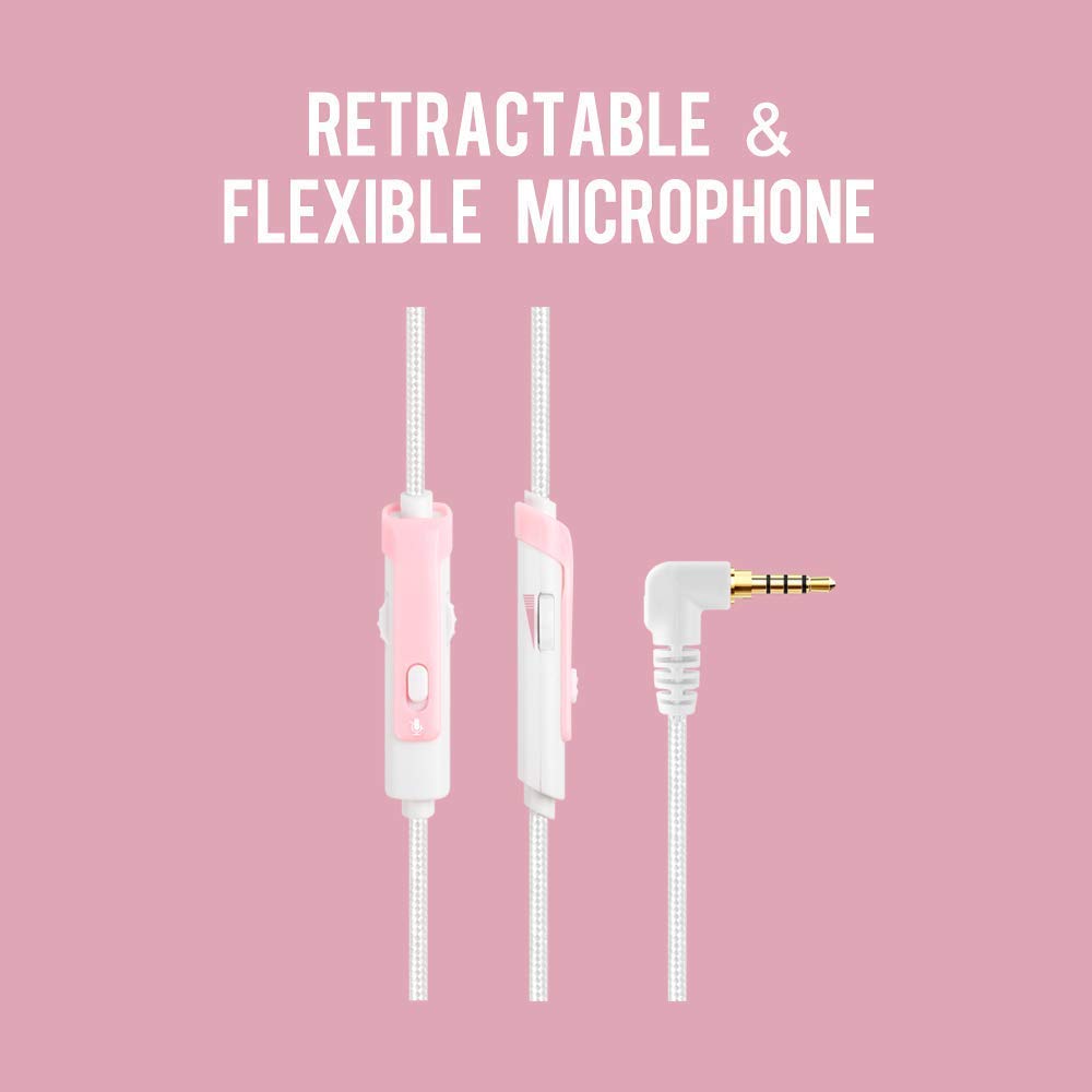 SADES MPOWER Stereo Gaming Headset for PS4, PC, Mobile, Noise Cancelling Over Ear Headphones with Retractable and Flexible Mic & Soft Memory Earmuffs for Laptop Nintendo Switch Games-Angel Edition