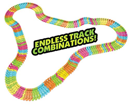 Mindscope Twister Tracks Micro Neon Glow in the Dark 11 feet of Flexible Assembly Track Race Series with rechargeable car