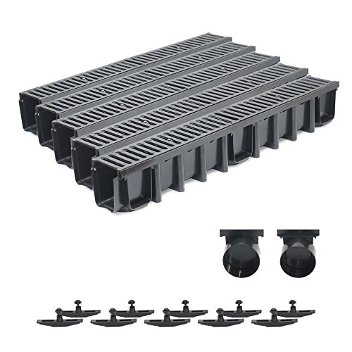 5m Entwässerungsrinne Tiefe 148mm Belastungsklasse C250, Gußrost komplett SET (schwarz)
