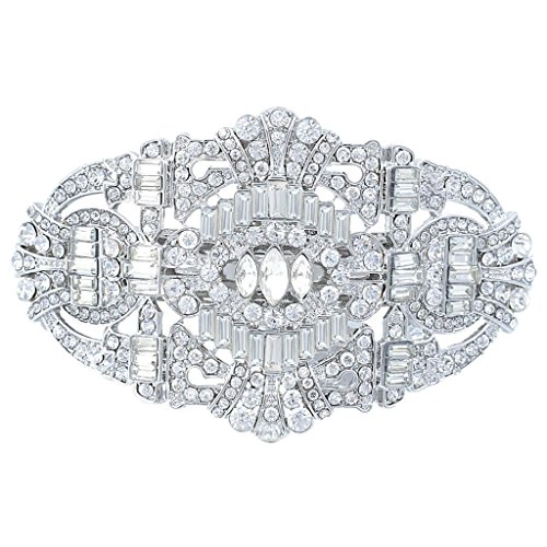 EVER FAITH1920's Style Bride Hair Barrette Art Deco Clear Austrian Crystal Silver-Tone