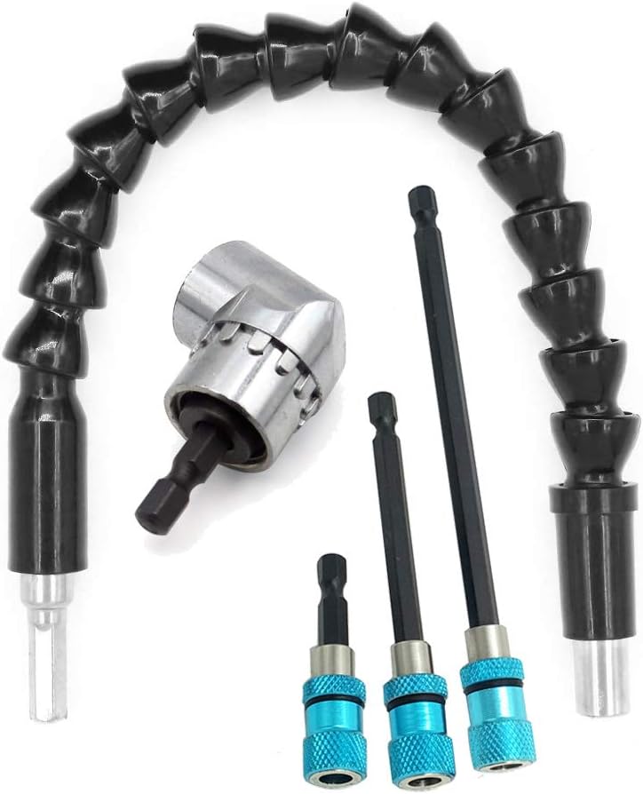 Screwdriver Bits,1pcs 105 Degree Right Angle Drill Adapter +3pcs 1/4" Hex Shank magnetic bit holders for Electric Screwdrivers Cordless+1pcs screwdriver extension bar- Power Extension Bit Set