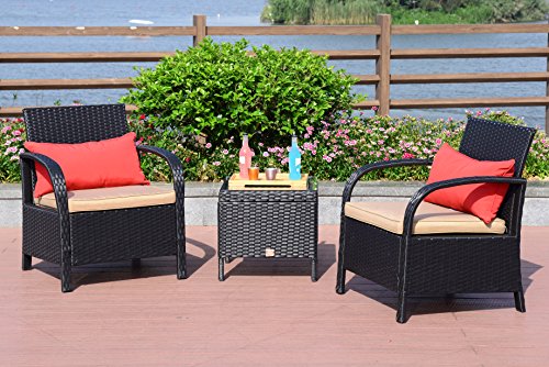 Cloud Mountain 3 Piece Patio Bistro Set Wicker Rattan Chair Set Sectional Club Chair Furniture S ...
