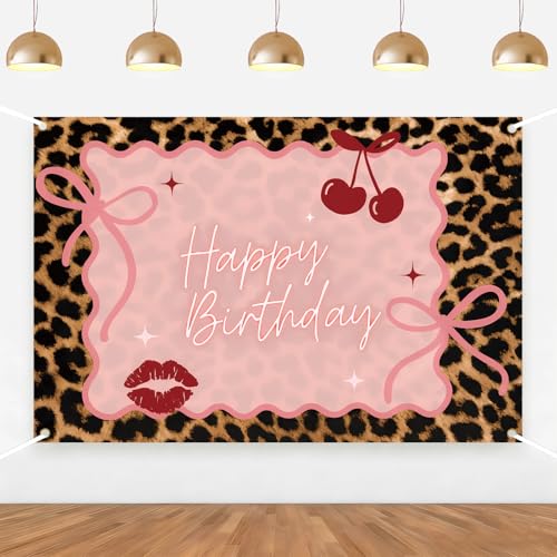 Cherry Cheetah Happy Birthday Backdrop Banner