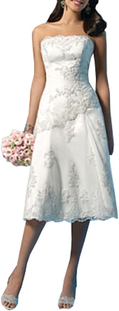 OXOX White Lace Tea Length Strapless Dramatic A line Wedding Dress