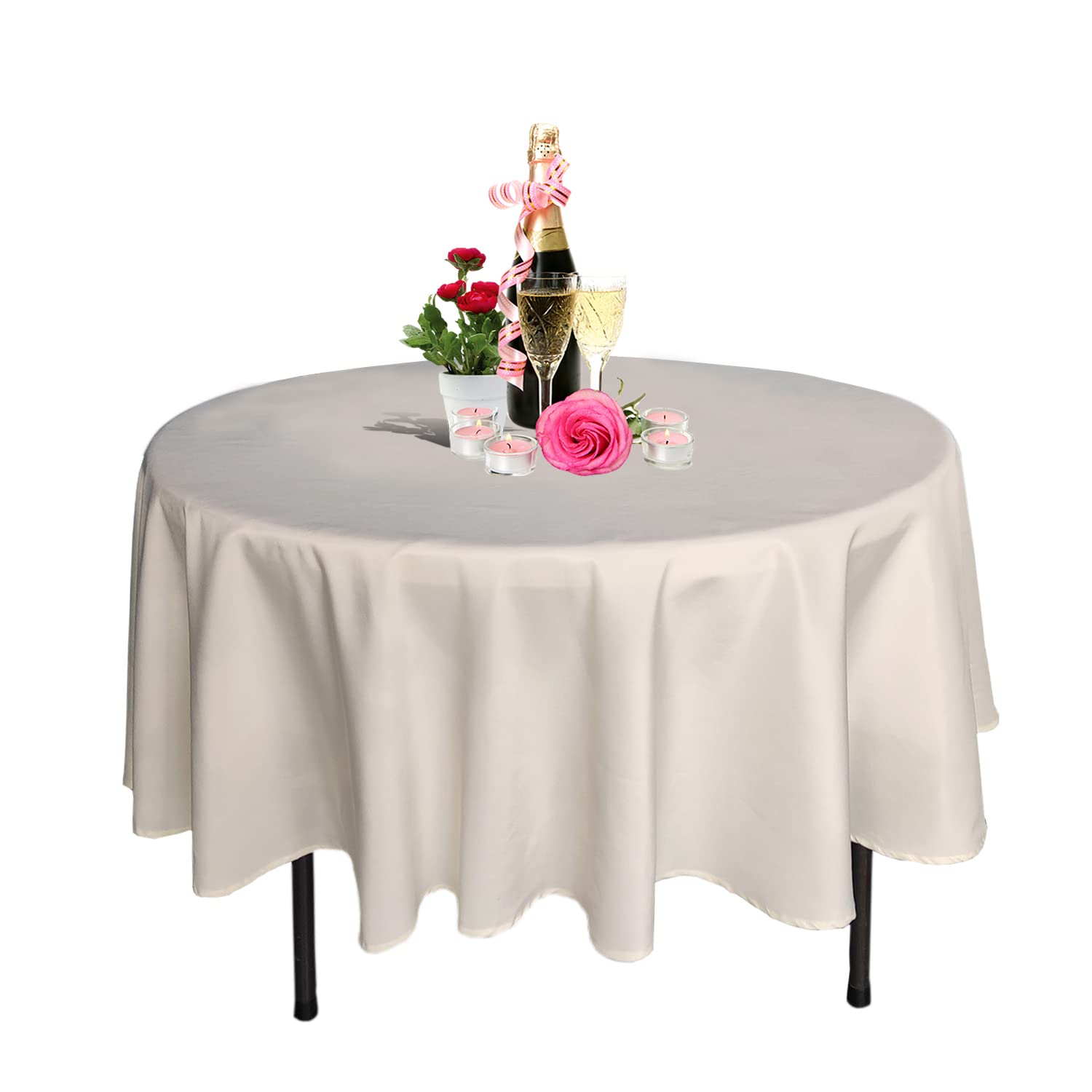 WedDecor Ivory Round Table Cloth Polyester Table Cover Circular Home Dinner Table Cloth 90" Linen Tablecloth for Kitchen Dining Fabric Tabletop Washable Bridal Shower Wedding Party Restaurant