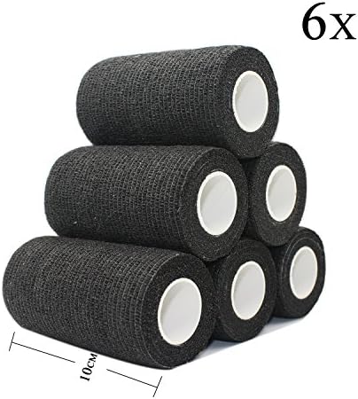 4 inch x 6 Pack Vet Wrap Adhesive Bandages - 5 Yards Self Adherent Cohesive Wrap Bandages Self Adhesive Non Woven Bandage Sports Medical Wrap Athletic Wrap for Ankle, Wrist, Sprains Black