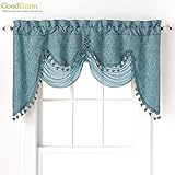 GoodGram Ultra Elegant Clipped Jacquard Georgette Fringed Window Valance with an Attached Sheer Swag Assorted Colors (Turquoise)