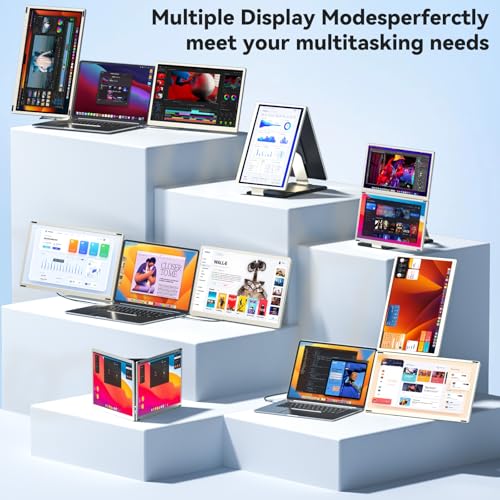 siaviala Laptop Screen Extension, Triple Monitor Portable 15.6" FHD 1080p, Compatible with Windows, Mac, Chrome, for 13" to 17.3" Laptop