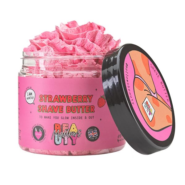 Mallows Beauty - Shave Butter – Luxuriously Rich, Nourishing Balm with shea butter, coconut oil and vitamin E to Soothe Razor Rash, Ingrown Hairs & Deliver Silky‑Smooth Skin (Strawberry)