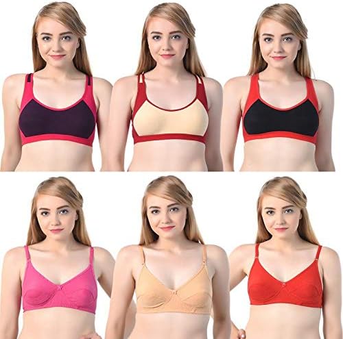 Imsa Moda Women's Full Coverage Workout Gym Active Wear Bra Pack of 6_Multicolored_SP-009-P6