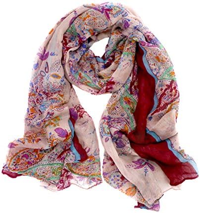 Meelyn Fashion Floral Printing Lightweight Women Infinity Scarves 67x31.5 Inch (Red)