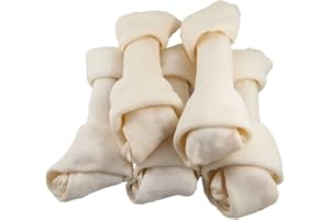123 Treats Rawhide Bones for Dogs 4-5 inches | Premium Natural Raw Hide Bone Long Lasting Dog Chews | Free Range Dog Chew Snacks Grass Fed Cattle with No Hormones, Additives or Chemicals | 50 Count