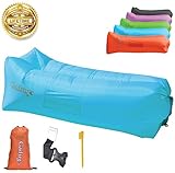 GADUGE Outdoor Inflatable Lounger & Pool Chair, Hangout Sofa & Inflatable Couch for Bedroom, Floats on Water - Includes Pockets, Comfy Headrest, Bottle Opener, Stake & Bag (Blue)
