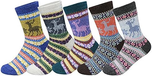 5 Pack Women's Vintage Christmas Winter Fall Thick Knitting Wool Casual Crew Slipper Socks