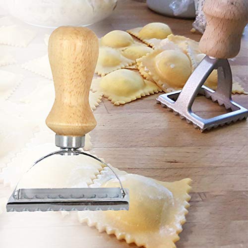 Ravioli Stamp Set, 4-Piece Classical Ravioli Cutter Maker with Wood Handle Pasta Mold Cookie Cutter Tool - Thumbnail 4