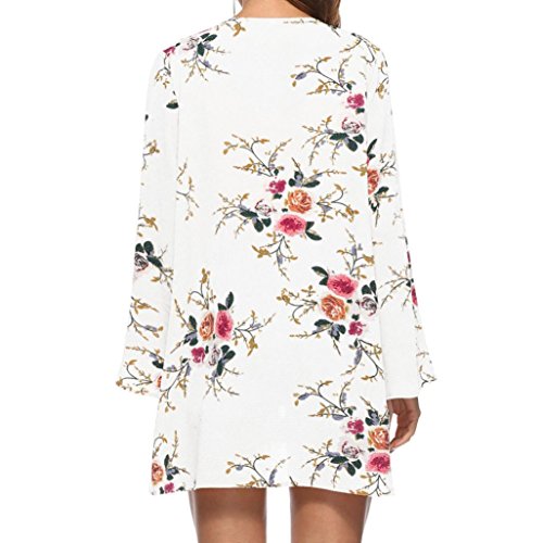 Sumen Women Floral Kimono Cardigan Chiffon Half Sleeve Shawl Loose Cardigan (S, Long Sleeve-White) - Thumbnail 2
