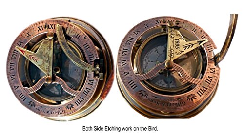MARINE ART HANDICRAFTS Steampunk for Solid brass Sundial Compass in fitted Wooden Box. C-3052