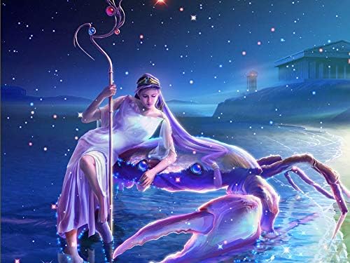 12 Zodiac Signs Diamond Painting Kits for Adults, Full Drill Crystal Rhinestone Embroidery Pictures Arts Craft for Home Wall Decor Gift (Cancer 15.7×11.8 inches)