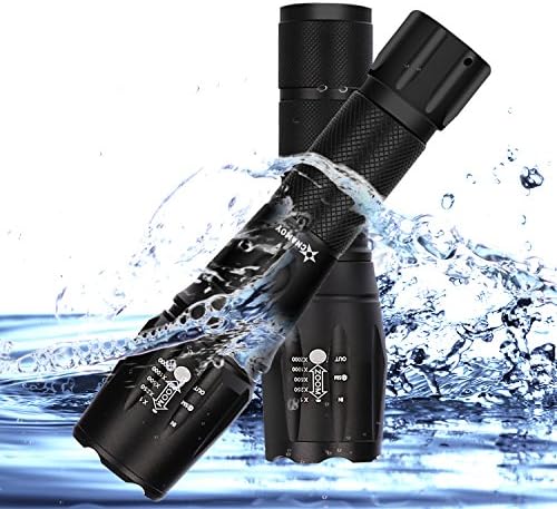 CNAMOY Waterproof LED Tactical Flashlight [2 PACK], Super Bright LED Water Resistant Handheld Flashlight with Rechargeable Battery&amp;Charger, Best Camping Outdoor Emergency Everyday Flashlights