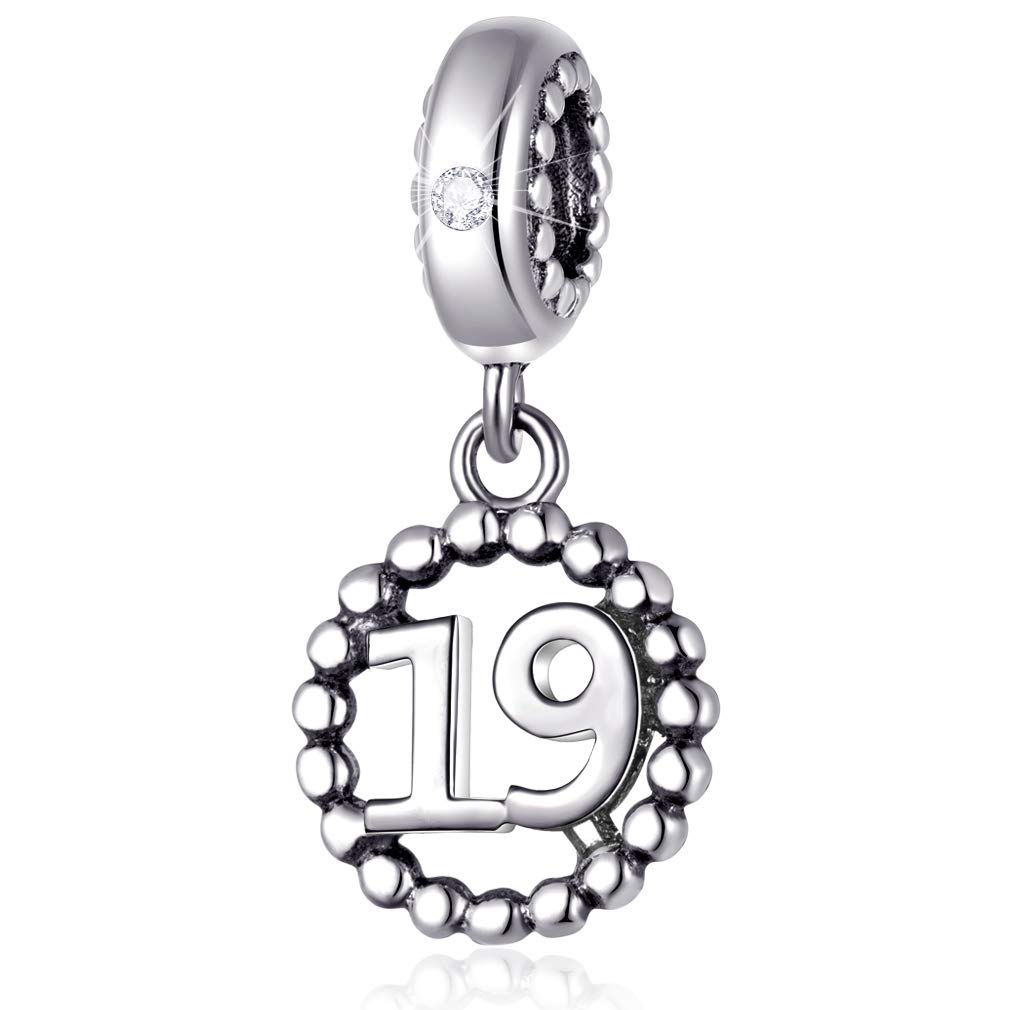 19 Number Bracelet Charms, 925 Sterling Silver Pendants Beads Fit Pandora Charm Bracelets, Necklace, and European Snake Chain, Dangling Dangle Charm for 19th Birthday โ image 1