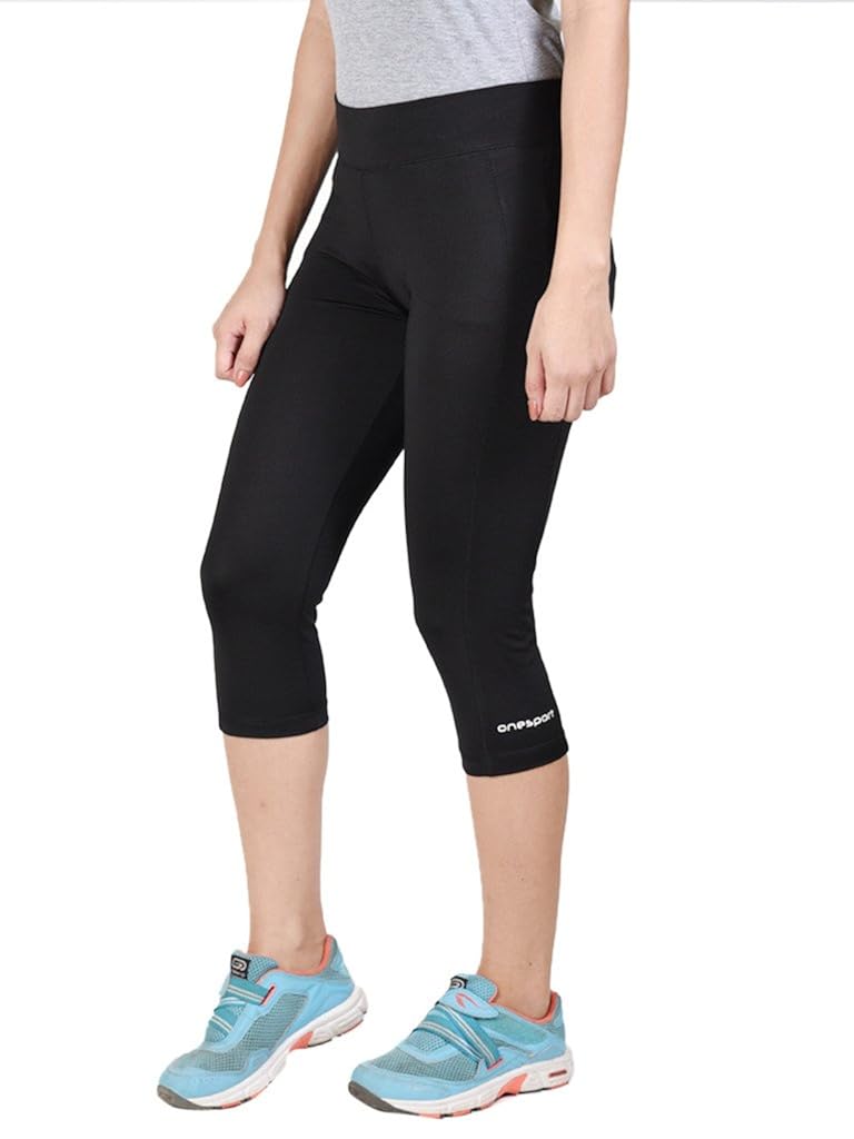 onesport women's polyester spandex jersey black three forths(onsp13bl-p)