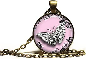 Butterfly pendant Nature jewelry Animal necklace,Dome ...