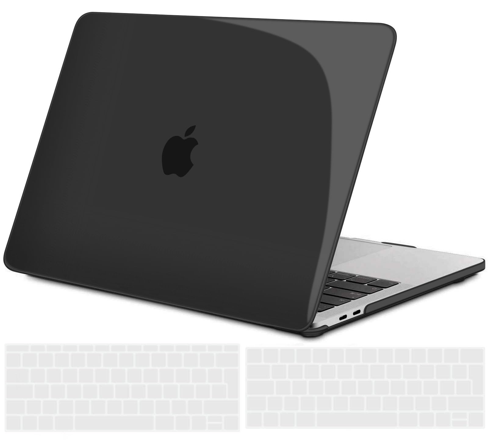 TECOOL Case compatible with MacBook Pro 13 inch 2016-2022 (M2 M1 A2338/A2289/A2251/A2159/A1989/A1706/A1708), Plastic Snap On Hard Shell Cover & UK EU Keyboard Protector, Crystal Black (Glossy)