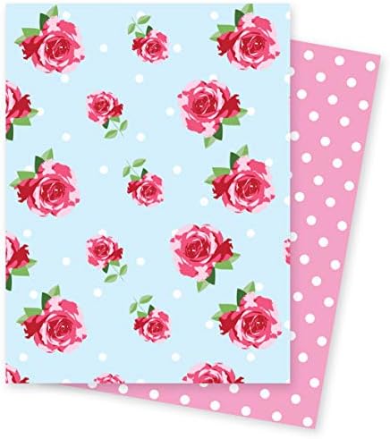 Jonathan Glick Giftwrap - Roses on Blue & Pink Polka Dots - 2 Sheets of Wrapping Paper - 70x50cm