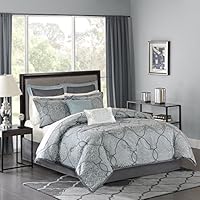 Madison Park LaVine 12 Piece Jacquard Comforter Set, Blue, King