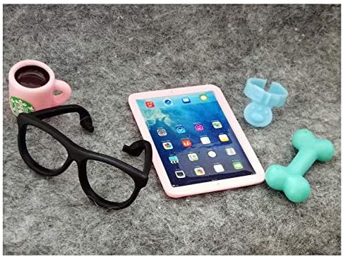jwrac LPS Accessories Kit 5 PCS Glasses Coffee Tablet Collar Food Miniatures Simulation for Doll 1/6 1/12 LPS Shorthair Cat Dachshund Collie Great Dane Cocker Spaniel (Pink)