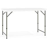 Flash Furniture 4-Foot Bi-Fold Granite White Plastic Folding Table | Lightweight, Easy Storage, Commercial Grade, Carrying Handle