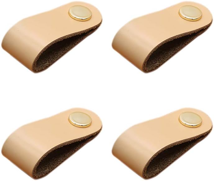 Bledyi 4PCS Leather Drawer Pull Kitchen Cabinet Handle Easy to Install Furniture Pulls Suitable for Door Cabinet/Closet,Gold