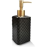 Gold Soap Dispenser, Ceramic Lotion Pump Bottle with Refined and Vintage Emboss, Home Decoration for Bathroom or Kitchen (Black)