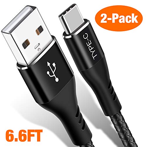 XXBSAZ USB Type C Cable, (2 Pack 6.6FT) Certified USB A to USB-C Nylon Braided Fast Charging Cord for Samsung Galaxy S10e S9 S8 Plus, Note 8/9, Moto Z,LG V30 V20 G5 and USB C Devices(Black)