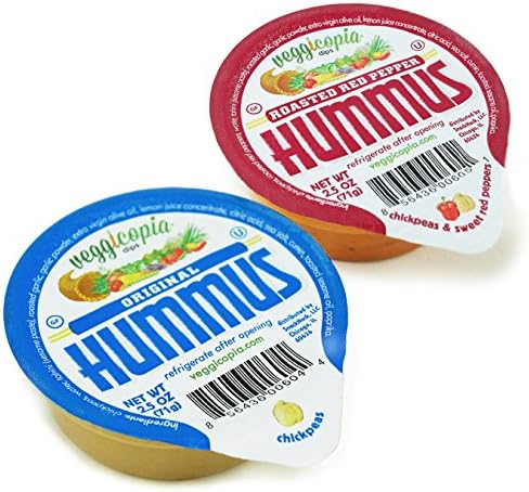 Veggicopia Dips, Combo Pack in 2.5oz Single Serving Cups (Pack of 24), No Refrigeration Required, Includes Original Hummus, Roasted Red Pepper Hummus