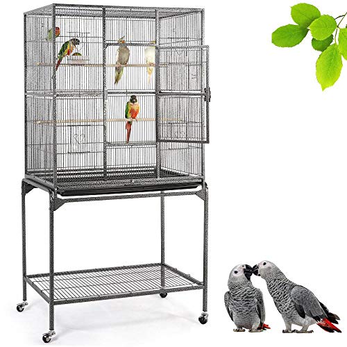 Yaheetech 63-inch Wrought Iron Rolling Large Bird Cage for African Grey Amazon Quaker Parrots Cockatiels Sun Parakeets Green Cheek Conures Lovebirds Budgies Finch Canary Bird Cage with Stand